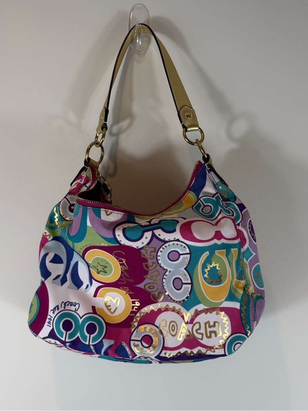 Coach Multicolor Poppy Line Shoulder Bag with Gold Accents - Picture 2 of 5